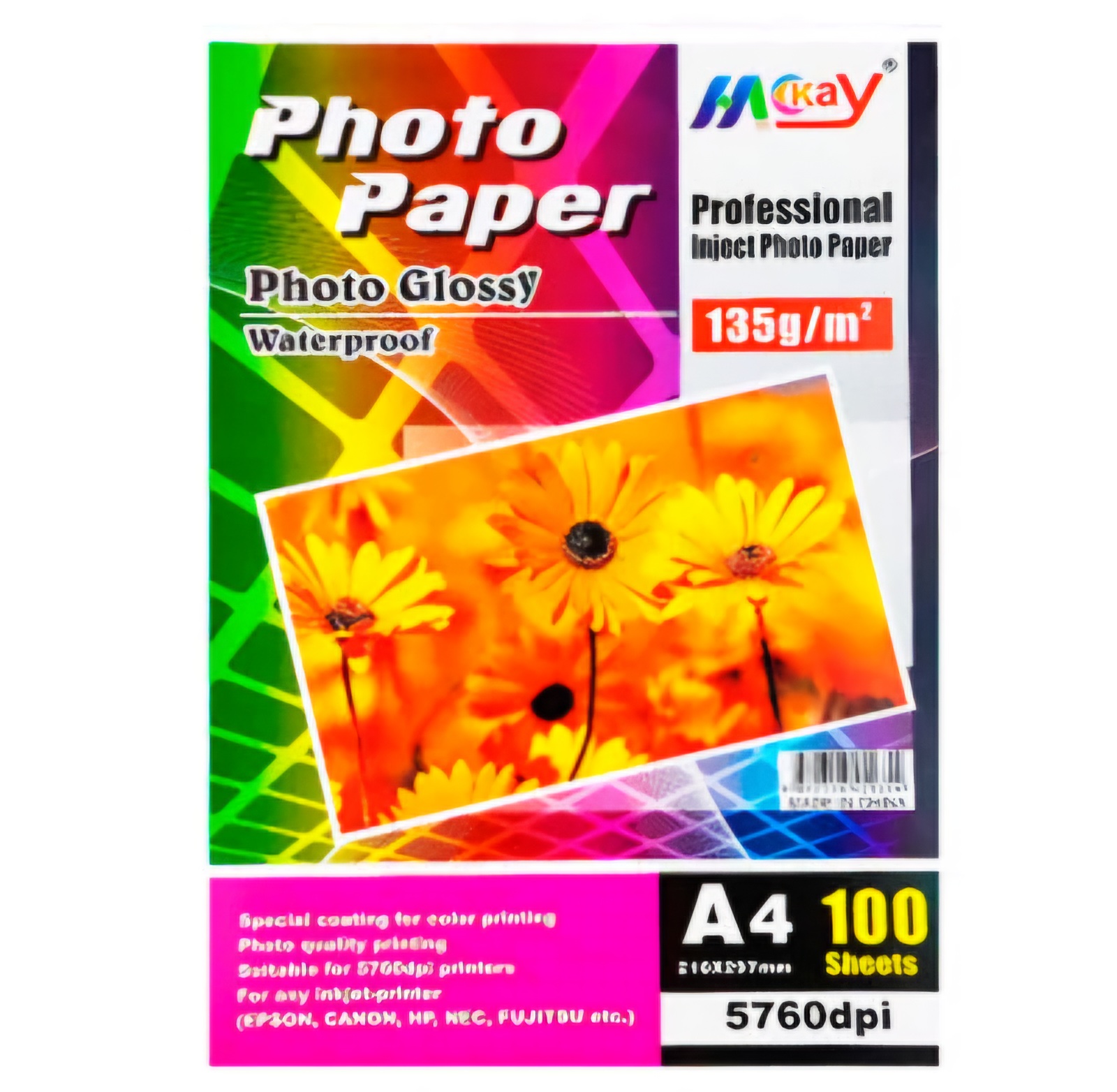 ფოტო ქაღალდი 210X297MM A4 100ფ 135გრ/160გრ GLOSS 5760DPI mk-4-2