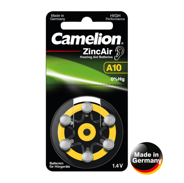 4486 Camelion Zinc Air (mercury free) A10 ელემენტი-ღილაკი, 6ც შეკრა A10-BP6(0%HG)