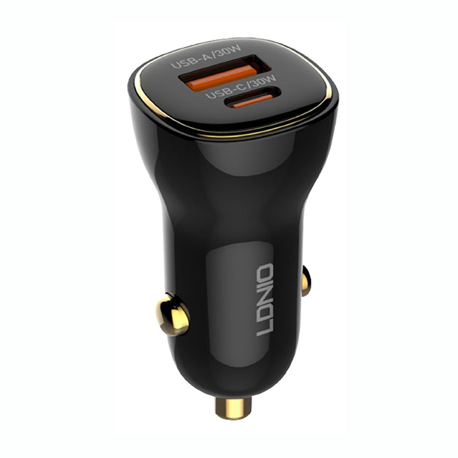 LDNIO მანქანის დამტენი + კაბელი C103 Type C-Lightning 60W Dual USB Super Fast Car charger შავი
