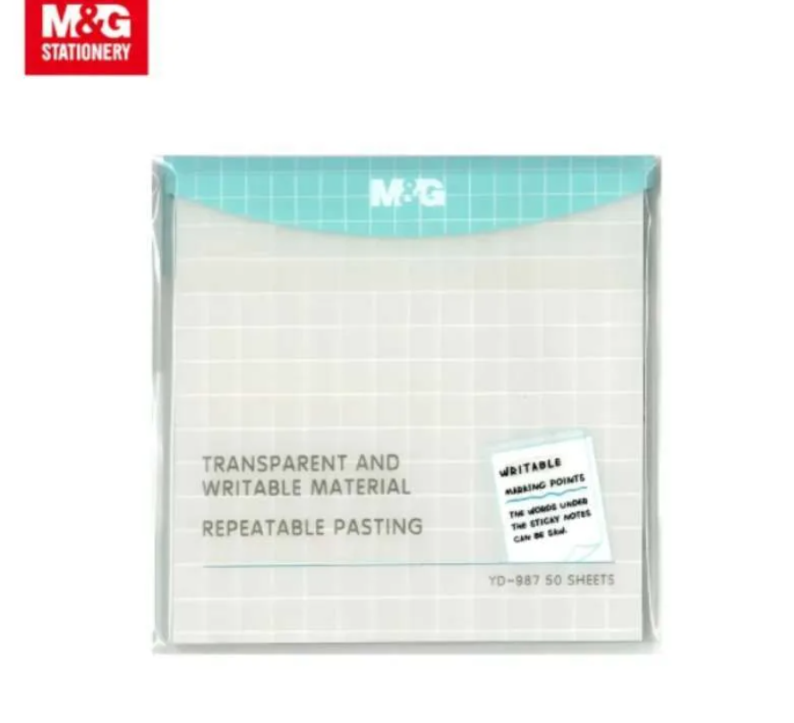 წებოვანი ჩასანიშნი გამჭვირვალე 76*76მმ 50 ფურცლიანი M&G AS33O125 YD-987