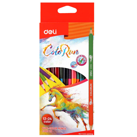 ფერადი ფანქრები ორმხვრივი წვერით 12ც 24ფ C00520, DELI