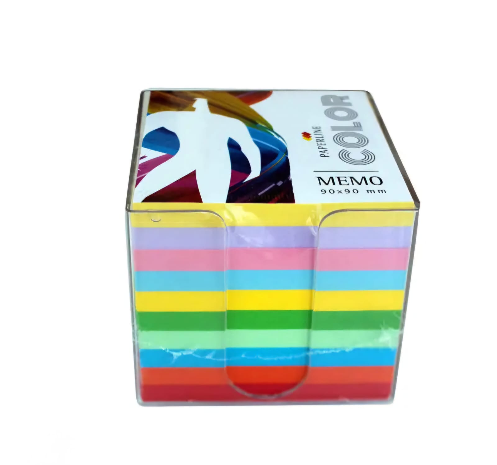 ჩასანიშნი ფურცლები პლასმასის ყუთით 90x90x90 10 ფერიანი Paperline