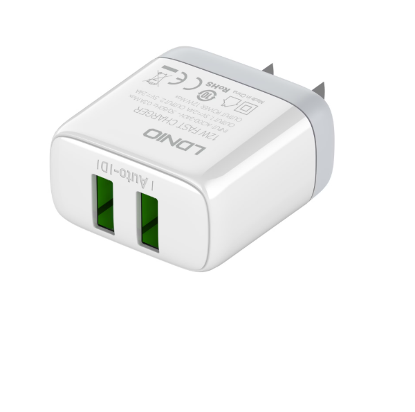 LDNIO დამტენი+კაბელი  A2221, 12W Home Charger US/EU Plug, Type C, თეთრი