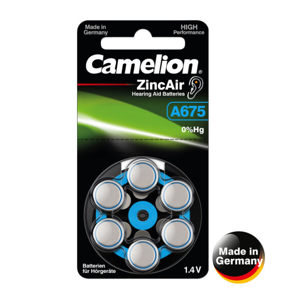 4509 Camelion Zinc Air (mercury free) A675 ელემენტი-ღილაკი, 6ც შეკრა A675-BP6