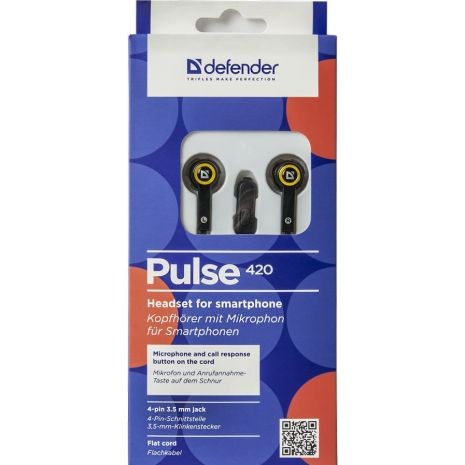 ყურსასმენი Pulse 420 yellow black + yellow, in-ear (63421) DEFENDER 4714033634212