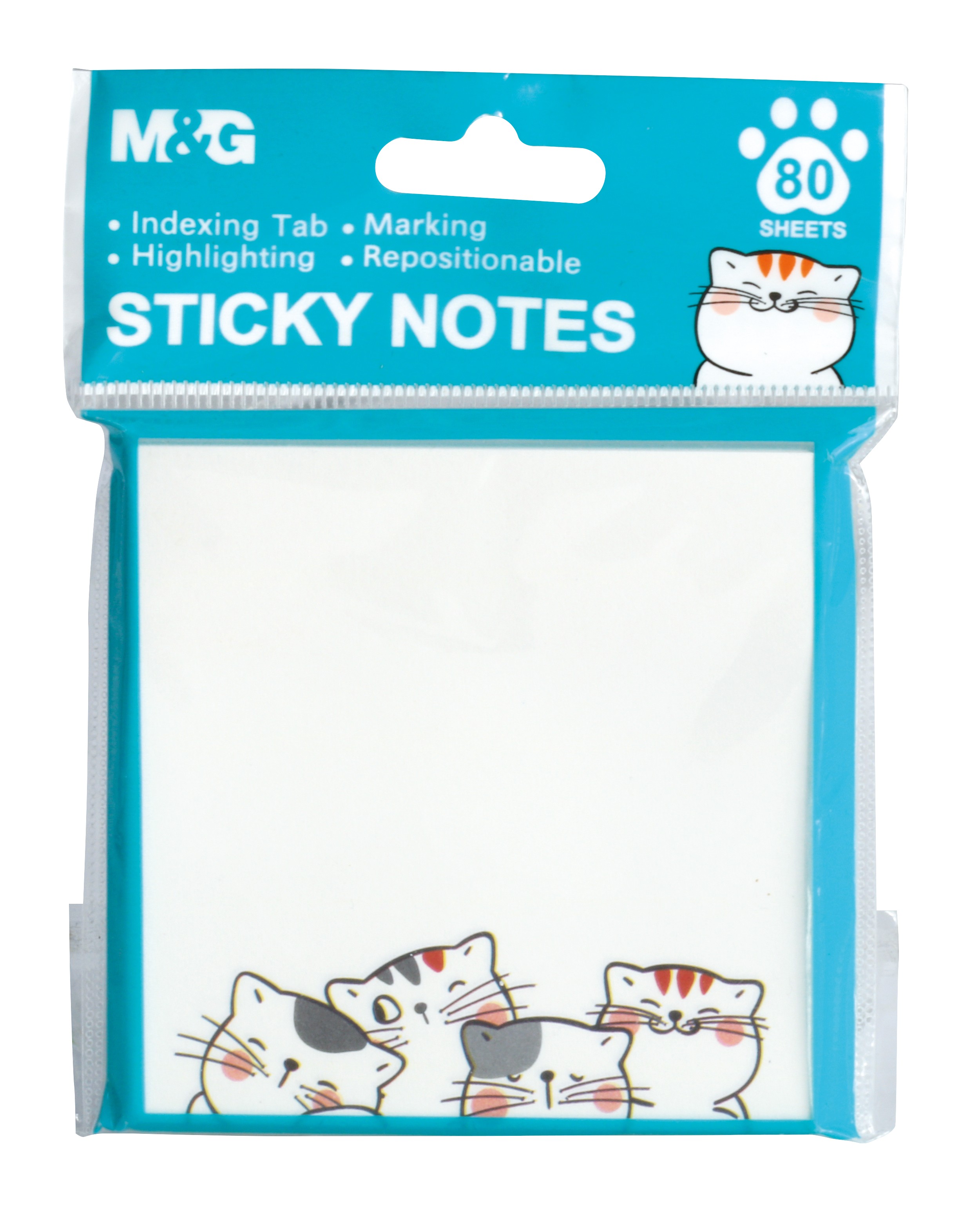 ჩასანიშნი წებოვანი თეთრი კატების ჩანახატით 76*76მმ 80ფ YS-377 AS33V120 M&G