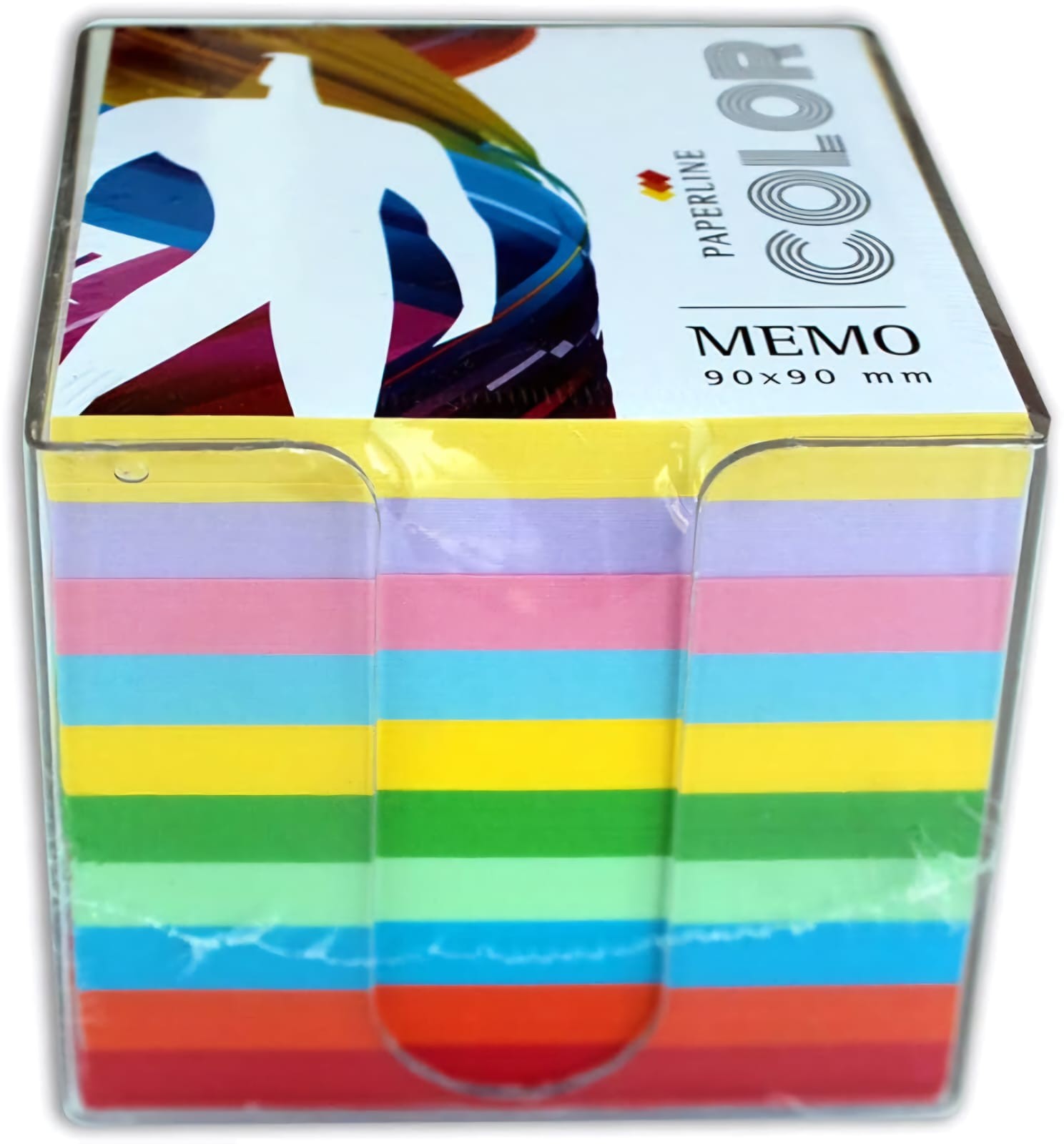 ჩასანიშნი ფურცლები პლასმასის ყუთით 90*90*90 10 ფერიანი Paperline